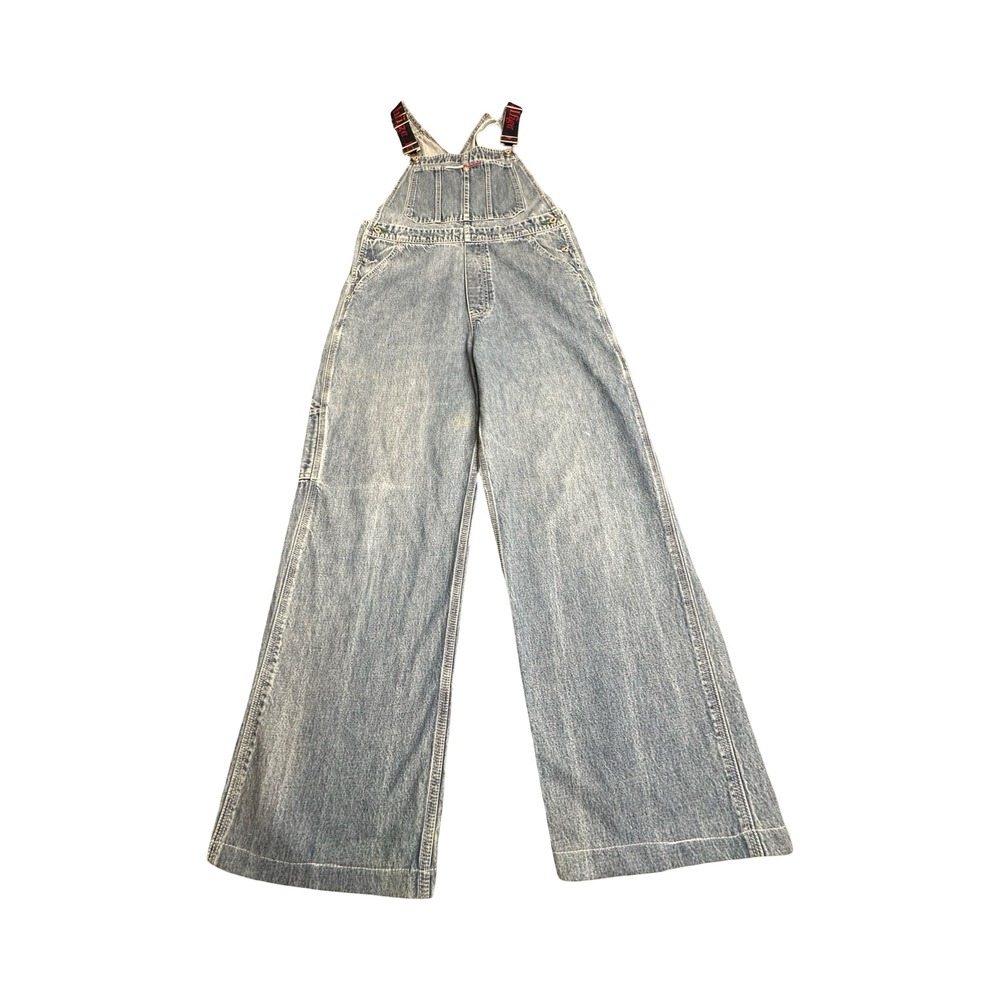 Tommy Hilfiger Overalls Womens M 32x29 Light Wash Denim Wide Leg 90s Streetwear